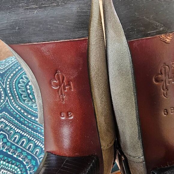 Cole Haan Gray Suede Buckle Zip Heels Booties Size 6B narrow - Picture 11 of 15